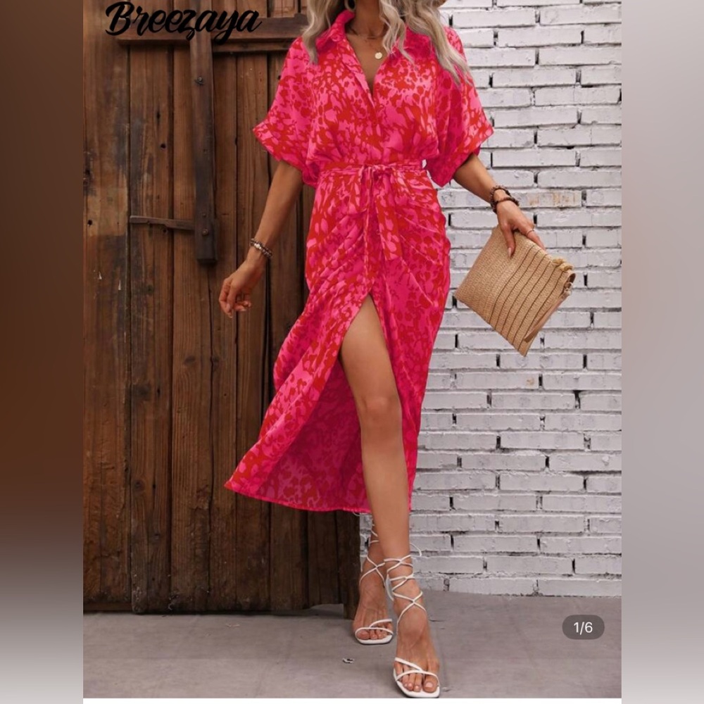 SHEIN Pink and Red Animal Print Dress